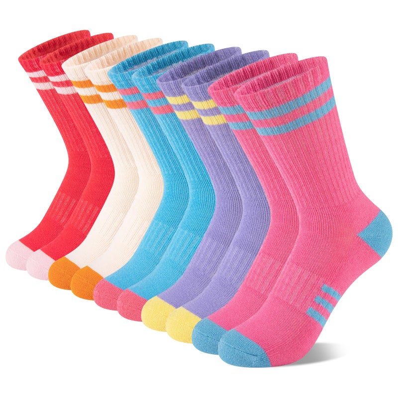 Comfoex 10 Pairs Girls Crew Long Athletic Socks for 4-6 6-8 8-10 Years Old Kids Calf Sports Cotton Socks Half Cushioned - Image 1