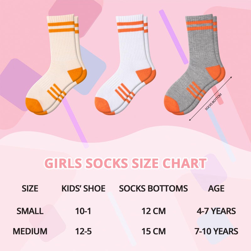 Comfoex 10 Pairs Girls Crew Long Athletic Socks for 4-6 6-8 8-10 Years Old Kids Calf Sports Cotton Socks Half Cushioned - Image 4
