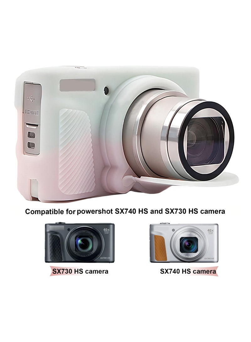 Arabest Green and pink mix silicone case for Canon PowerShot SX740 SX730 digital camera, featuring a soft cover with a removable lens cover. - Image 2