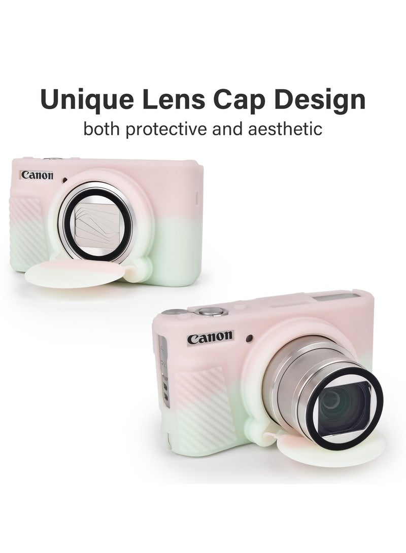 Arabest Green and pink mix silicone case for Canon PowerShot SX740 SX730 digital camera, featuring a soft cover with a removable lens cover. - Image 3