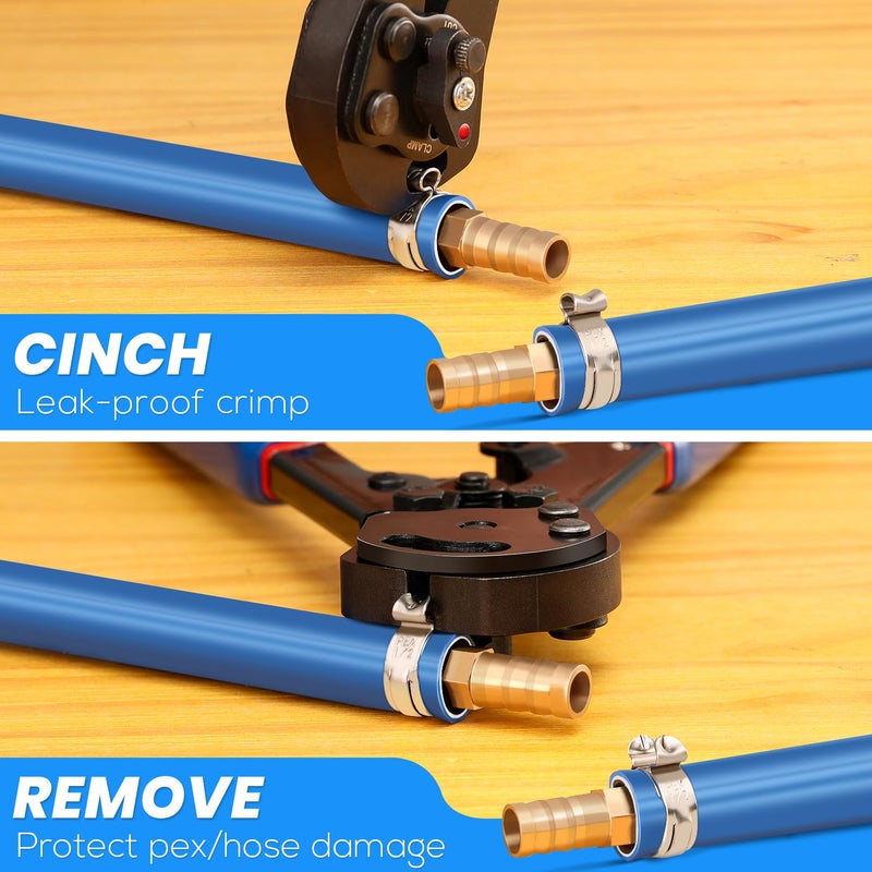 OURU 2 IN 1 Ratchet Pex Crimping Tool Pliers Cinch and Remove Combo Function Professional Pex Crimper Long Handle Pex Pinch Tool Pex Pipe Crimp Tool for 3/8" to 1" Stainless Steel Clamps - Image 4