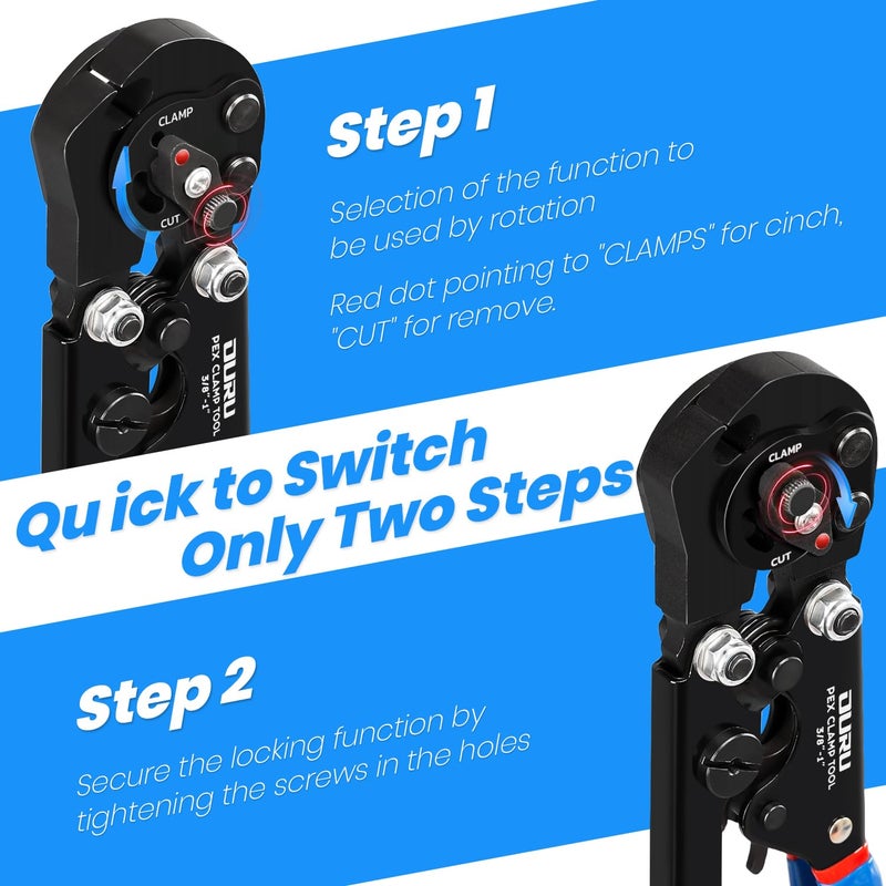 OURU 2 IN 1 Ratchet Pex Crimping Tool Pliers Cinch and Remove Combo Function Professional Pex Crimper Long Handle Pex Pinch Tool Pex Pipe Crimp Tool for 3/8" to 1" Stainless Steel Clamps - Image 3