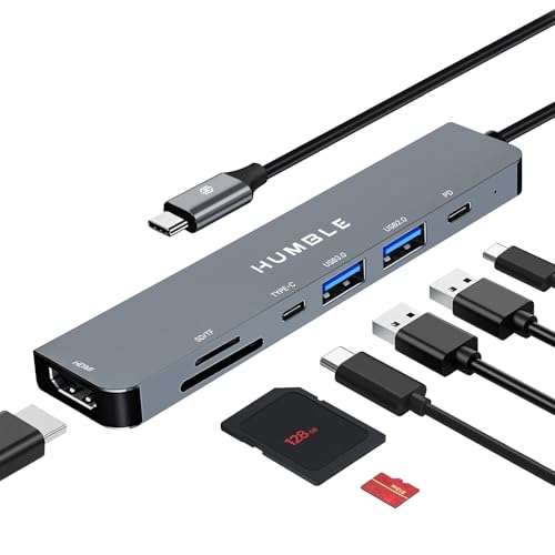 Humble® USB Type-C Hub Dock, 7 in 1 HDCP Aluminium Adapter with 4K HDMI & Ethernet Port,100mbps, Power Delivery, TF/SD Card Reader, Mac & Windows USB-C & 3.0 Devices (1 Year Warranty). - Image 1