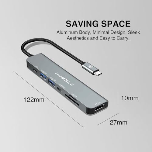 Humble® USB Type-C Hub Dock, 7 in 1 HDCP Aluminium Adapter with 4K HDMI & Ethernet Port,100mbps, Power Delivery, TF/SD Card Reader, Mac & Windows USB-C & 3.0 Devices (1 Year Warranty). - Image 2