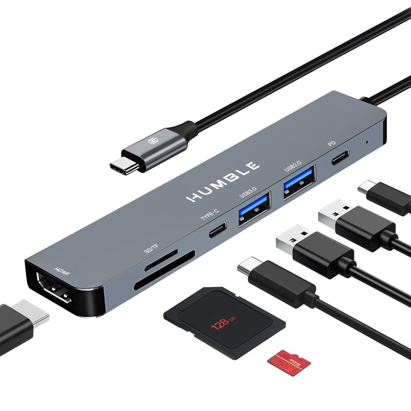 Humble® USB Type-C Hub Dock, 7 in 1 HDCP Aluminium Adapter with 4K HDMI & Ethernet Port,100mbps, Power Delivery, TF/SD Card Reader, Mac & Windows USB-C & 3.0 Devices (1 Year Warranty). - Image 5