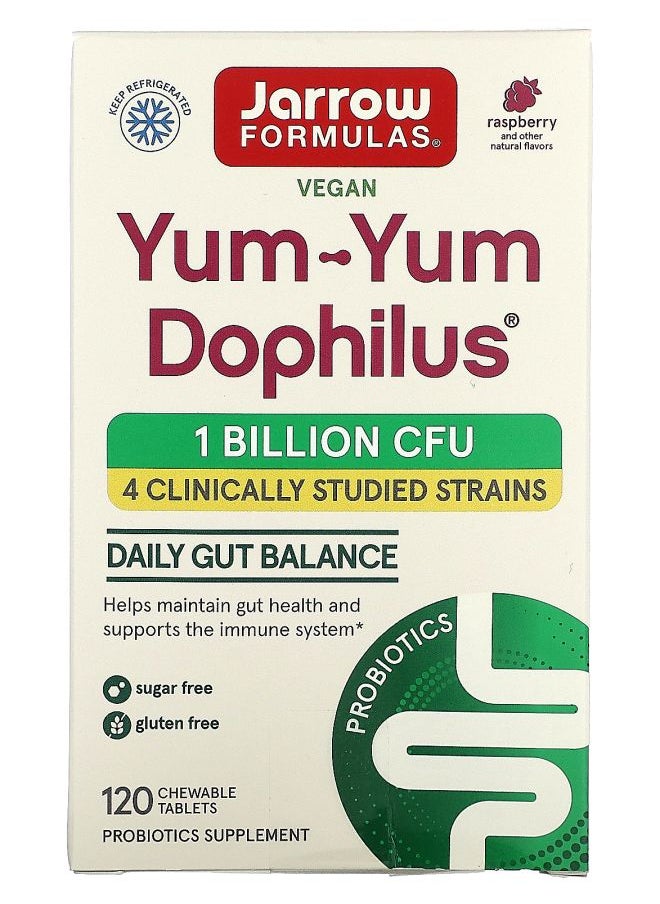 jarrow formulas Yum-Yum Dophilus Raspberry 1 Billion CFU 120 Chewable Tablets  - Image 2