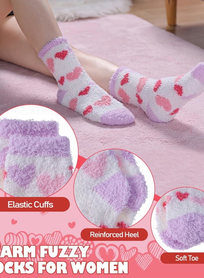 LINEMIN Womens Fuzzy Socks Cozy Fluffy Winter Slipper Warm Thick Fleece Soft Home Sleeping Socks, Light Purple Mixing Heart, One size - Image 4