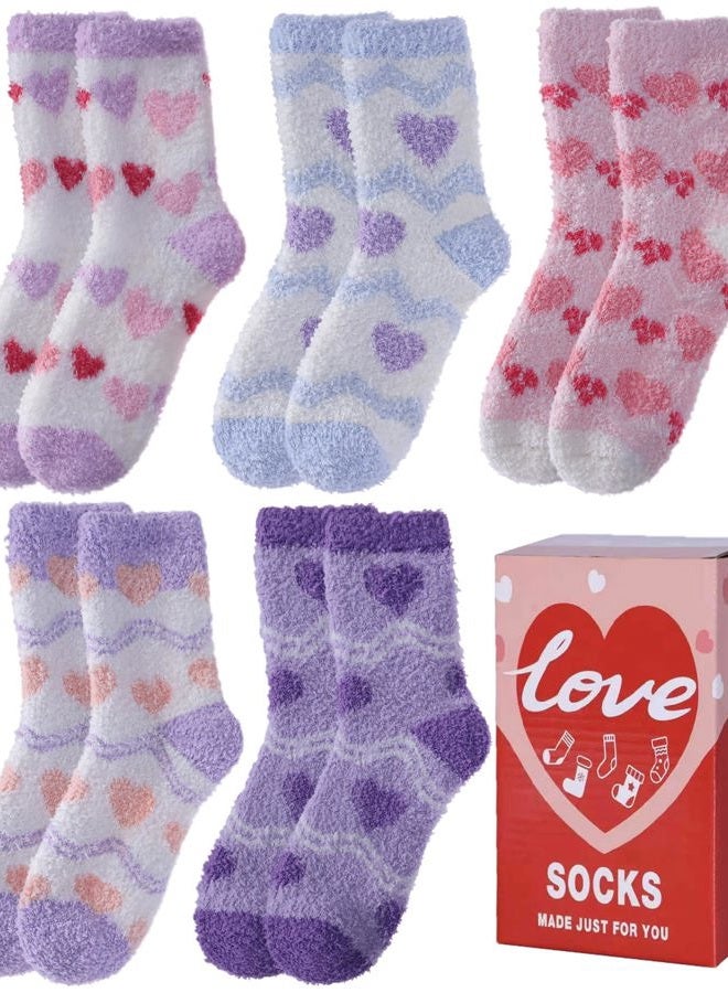 LINEMIN Womens Fuzzy Socks Cozy Fluffy Winter Slipper Warm Thick Fleece Soft Home Sleeping Socks, Light Purple Mixing Heart, One size - Image 1