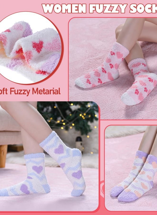 LINEMIN Womens Fuzzy Socks Cozy Fluffy Winter Slipper Warm Thick Fleece Soft Home Sleeping Socks, Light Purple Mixing Heart, One size - Image 2