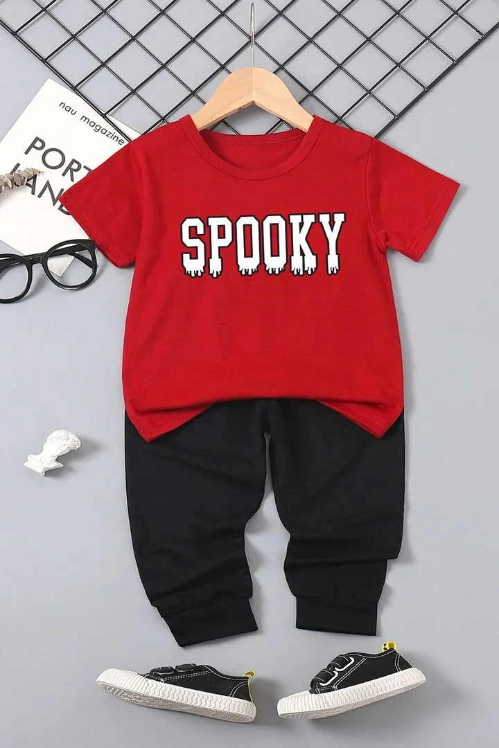 ONLYTRENDWEAR Childrens Spooky Bottom - Top Tracksuit Set 3-4 Years Old Red