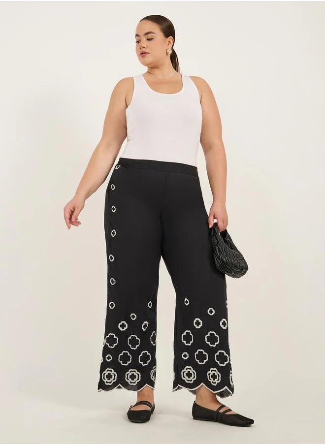 Styli Plus Size Embroidered Wide Leg Pants