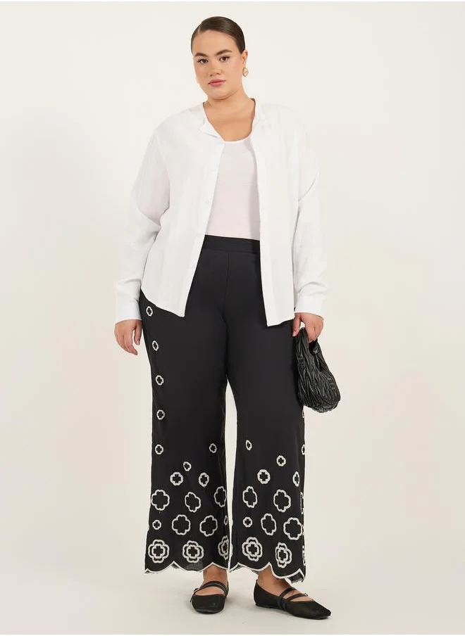 Styli Plus Size Embroidered Wide Leg Pants