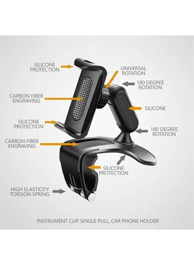 Car Dashboard Phone Clip Holder, 360° Rotating Dash Cell Phone Clamp Mount Stand Compatible with 4.0-6.2 Inch Smartphones - Image 3