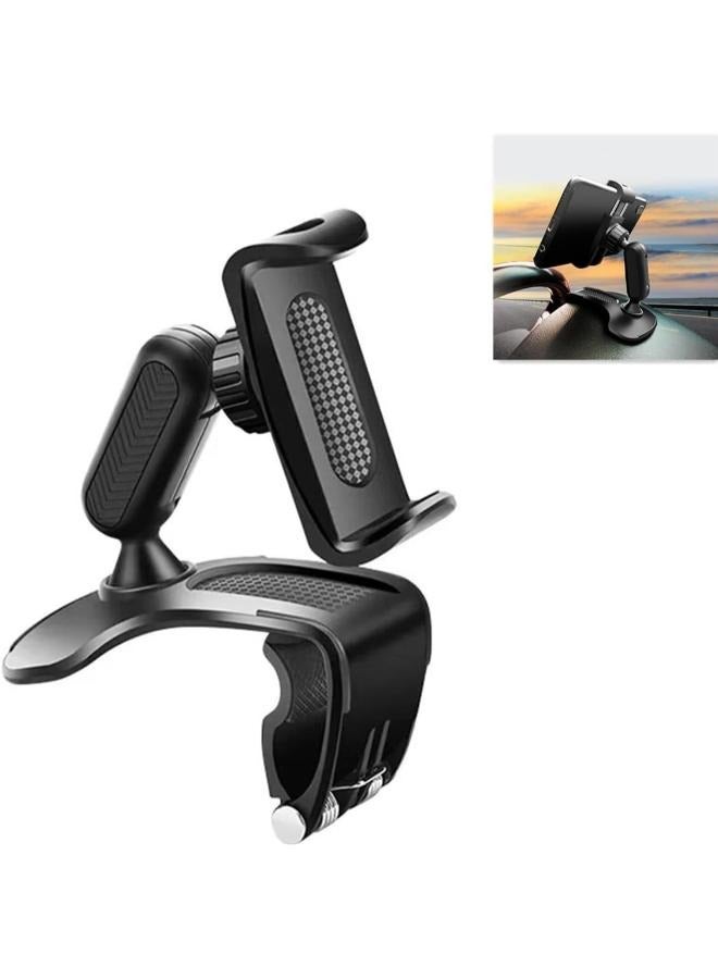 Car Dashboard Phone Clip Holder, 360° Rotating Dash Cell Phone Clamp Mount Stand Compatible with 4.0-6.2 Inch Smartphones - Image 1