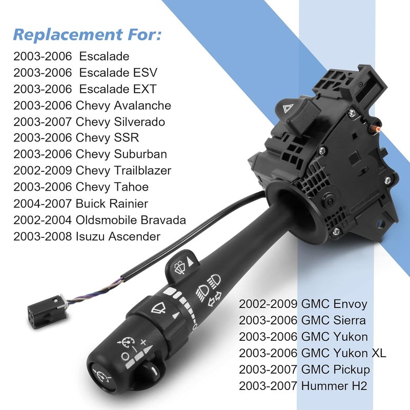 BASIKER Turn Signal Switch Multi-Function Combination Wiper Switch Replacement for 03-06 Chevy Silverado Tahoe GMC Sierra Yukon, 2002-2009 Trailblazer Escalade Envoy, P/N# 12450067, D6299A, SW3792 - Image 3
