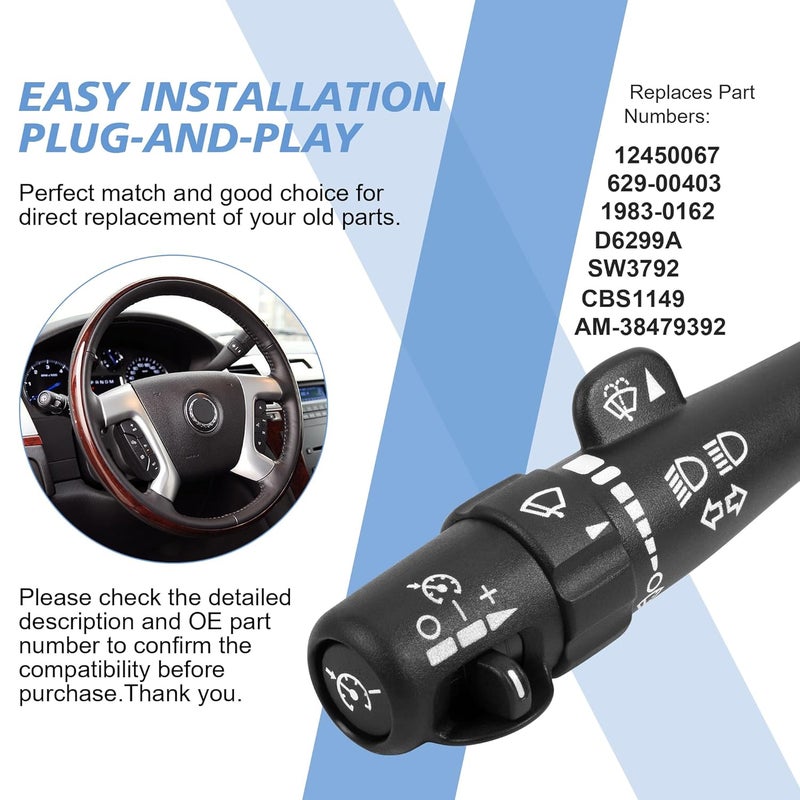 BASIKER Turn Signal Switch Multi-Function Combination Wiper Switch Replacement for 03-06 Chevy Silverado Tahoe GMC Sierra Yukon, 2002-2009 Trailblazer Escalade Envoy, P/N# 12450067, D6299A, SW3792 - Image 2