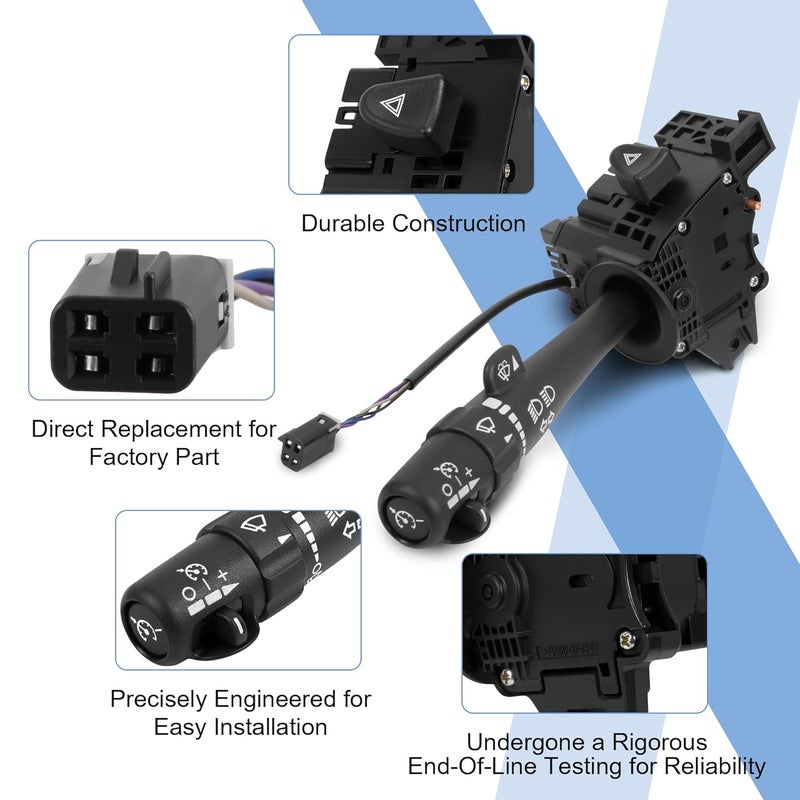 BASIKER Turn Signal Switch Multi-Function Combination Wiper Switch Replacement for 03-06 Chevy Silverado Tahoe GMC Sierra Yukon, 2002-2009 Trailblazer Escalade Envoy, P/N# 12450067, D6299A, SW3792 - Image 4