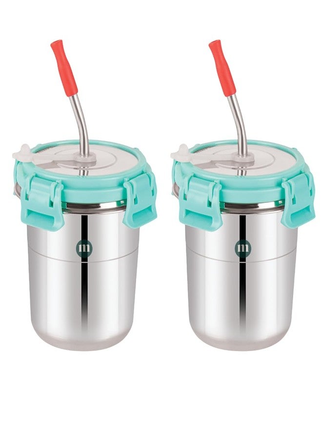 طقم أكواب مارو للأطفال من الفولاذ المقاوم للصدأ مكون من قطعتين - كوب مشروبات سعة 300 مل مع ماصة، غطاء سهل الإغلاق، فرشاة تنظيف، وغطاء سيليكون (لون أخضر بحري) - مثالي للعصائر والماء والمزيد!