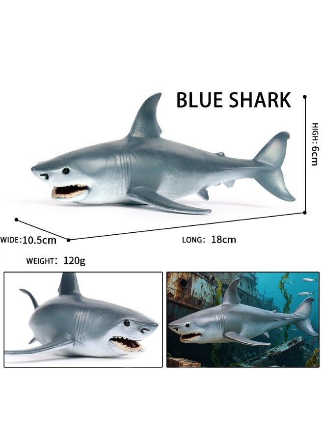 HALAMODO Blue Shark Statue Marine Animal Model - Shark Action Figures, Durable Educational Wild Shark Toy, Realistic Ocean Education Toy, Kids Imagination Development, Ocean Theme Party Gift For Boys And Girls,18*10.5*6 cm - Image 1