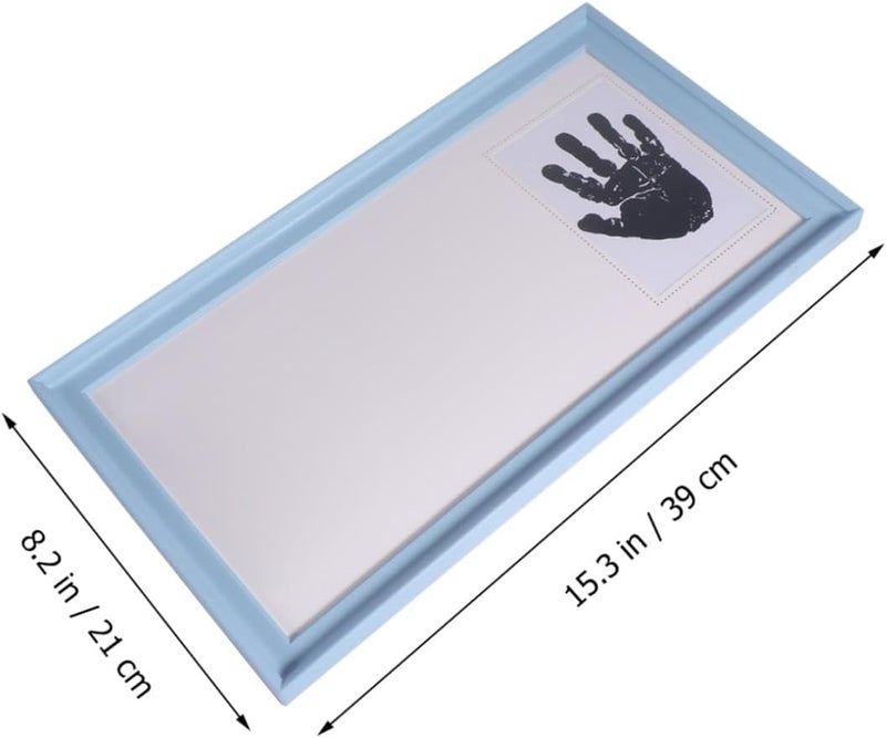 SECFOU Hand and Footprint Photo Frame Keepsake for Growth Record, Blue 12-month Memory Display with Picture Holder for Newborn and Nursery - Image 2