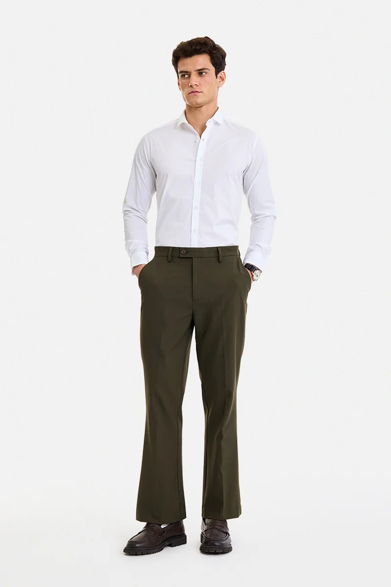 سنيتش Olive Solid Flared Fit Formal Trousers
