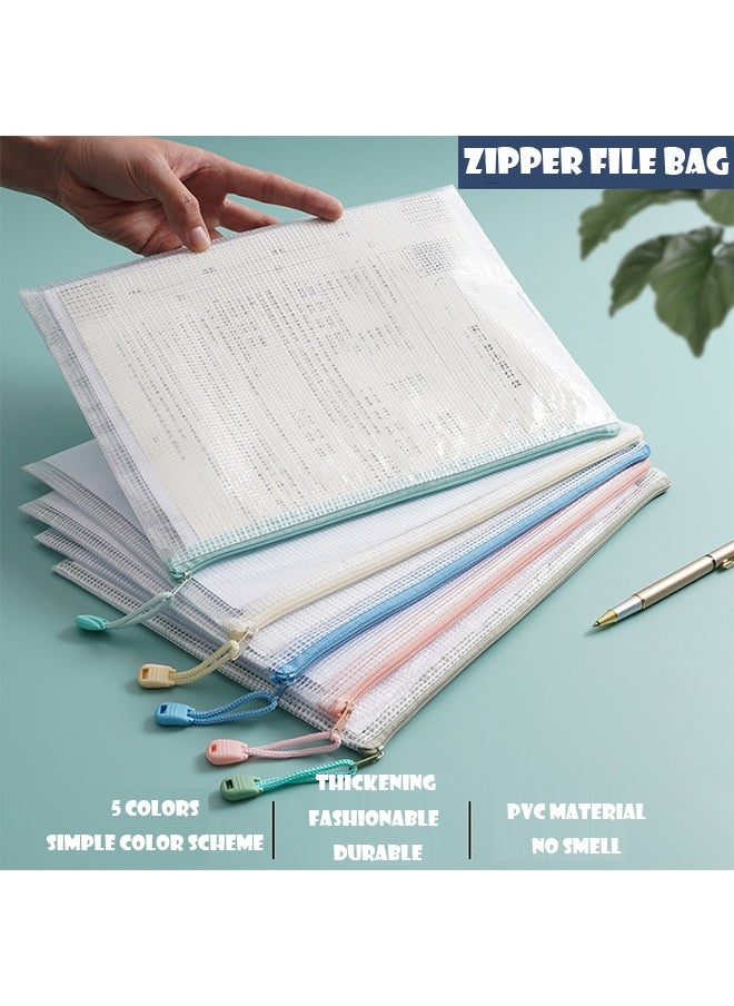 Generic A4Files Folder 5pcs Zip Lock Mesh Document Files Plastic Wallet Folder for School Office Home Homework Travel Storage  - Image 1