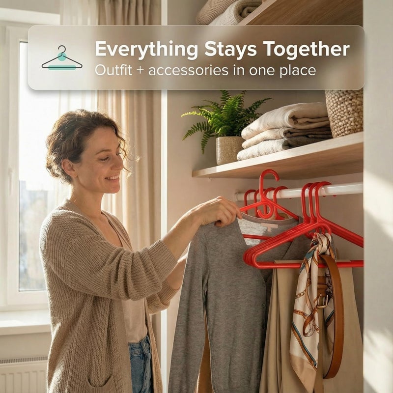 DEILSYâ„¢ Red Heavy Duty Hangers with Hooks for Scarves & Belts â€“ Thick and Strong Clothes Hangers for Shirts, Jackets, Pants, and Dresses â€“ Space-Saving Plastic Hangers â€“ Pack of 10 - Image 2