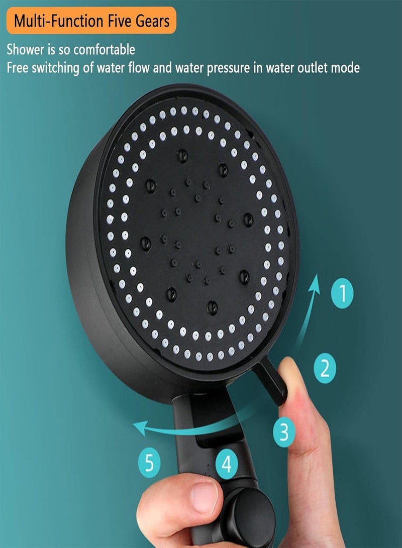 GGOOT High Pressure Shower Heads, 5 Adjustable Spray Modes for Water Saving, Shower Head and Hose Set for Bath Taps, Universal Replacement Shower Head with ON/OFF Switch, Stainless Steel 1.5m Hose - Image 4
