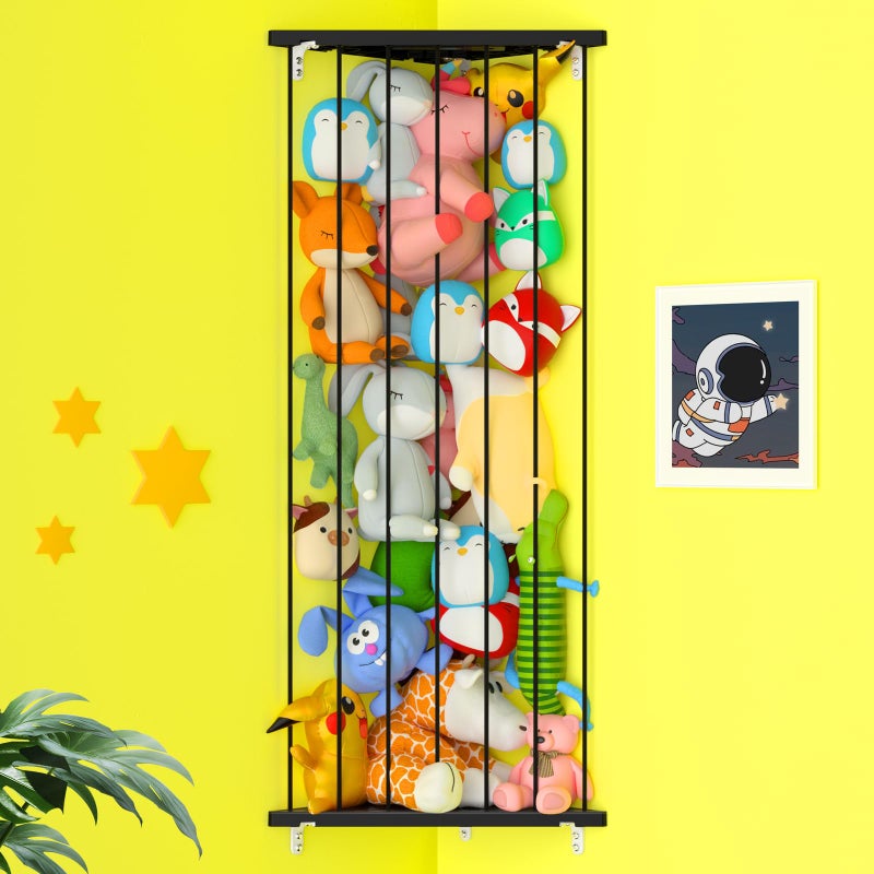 Befayoo Stuffed Animal Storage Shelf OrganizerPatented Corner Stuffed Animal Holder Length Adjustable Wall Plush Storage for Nursery Playroom Bedroom Kids Room Space Black Standard - Image 2