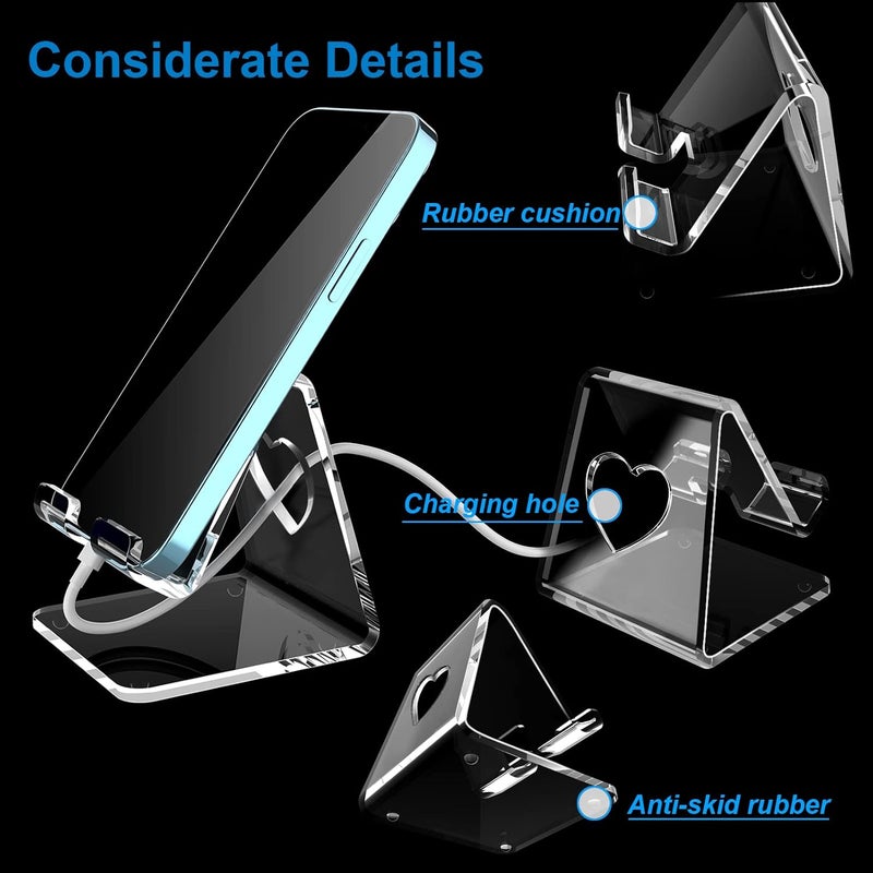 Crpich Acrylic Cell Phone Stand, Portable Phone Holder, Clear Phone Stand for Desk, Compatible with Phone15 14 13 Pro Max Mini 12 11 Plus SE, Switch, Android Smartphone, Pad, Tablet, Desk Accessories - Image 3