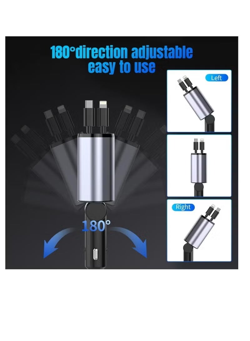Retractable Car Charger - 4-in-1 Fast Charger with Dual USB Ports & 2.6ft Cable, Compatible with iPhone 15/14/13 Pro Max, Galaxy S23/S24 – Compact & Multi-Device Adapter - Image 3