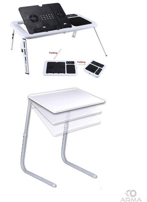 A set of two tables,  e-table table and a table-mate table for the laptop