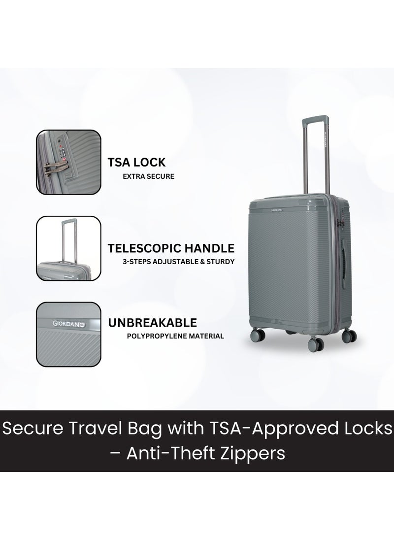 GIORDANO Giordano League Luggage Set PP Hardshell Travel Business Suitcase, Durable Hardside Unbreakable Lightweight Expandable Anti-theft Zip 4 Double Wheel TSA Lock 3pcs Trolley (20+24+28 Inch).Dark Grey  - Image 2