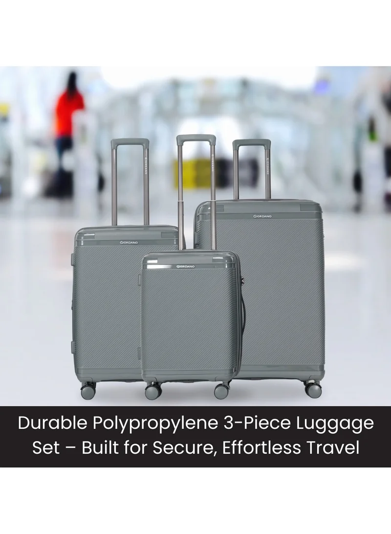 GIORDANO Giordano League Luggage Set PP Hardshell Travel Business Suitcase, Durable Hardside Unbreakable Lightweight Expandable Anti-theft Zip 4 Double Wheel TSA Lock 3pcs Trolley (20+24+28 Inch).Dark Grey
