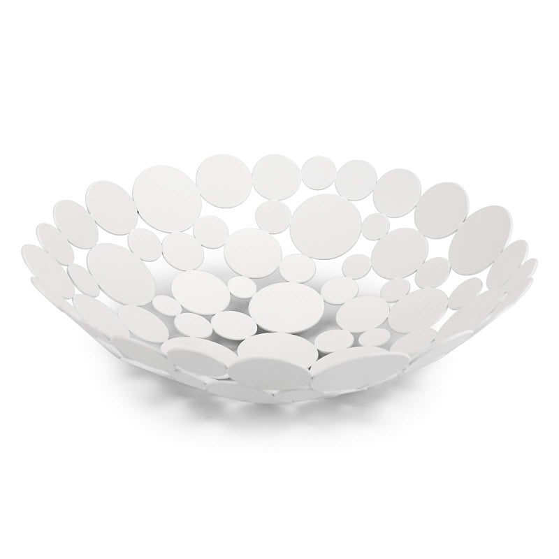 OwnMy Metal Fruit Bowl Basket Creative Table Centerpiece Fruit Stand Decorative Countertop Fruit Holder for Kitchen Counter Iron Large Fruit Plate Round Storage Tray for Bread Snacks Candy White