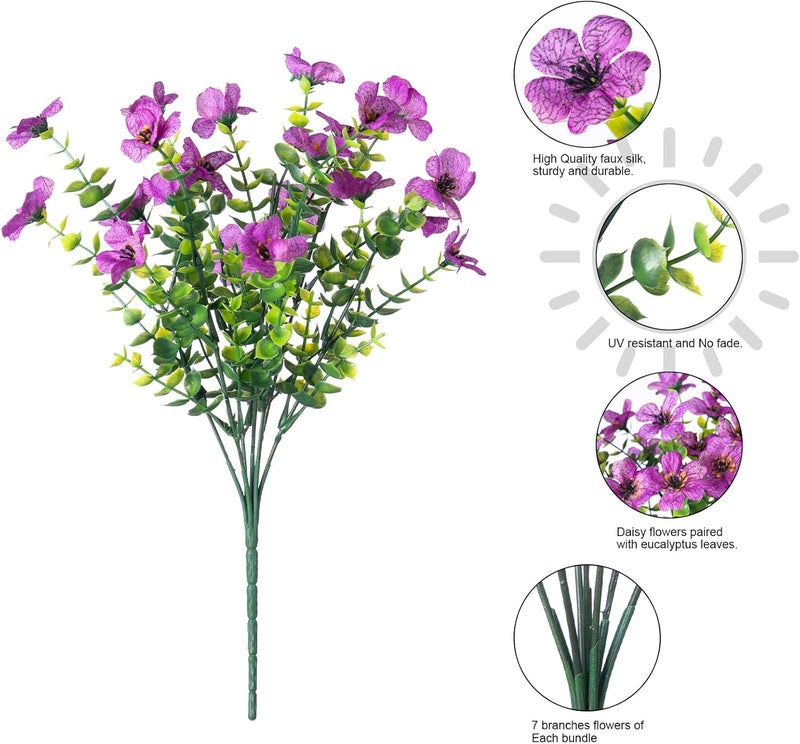 florisso Artificial Fake Plants Flowers for Outdoor Outside Summer Decoration, 12 Bundles Faux UV Resistant Look Real Silk Purple Daisy for Porch Patio Home Window Box Yard Garden Planter - Image 3