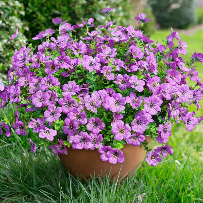 florisso Artificial Fake Plants Flowers for Outdoor Outside Summer Decoration, 12 Bundles Faux UV Resistant Look Real Silk Purple Daisy for Porch Patio Home Window Box Yard Garden Planter - Image 4