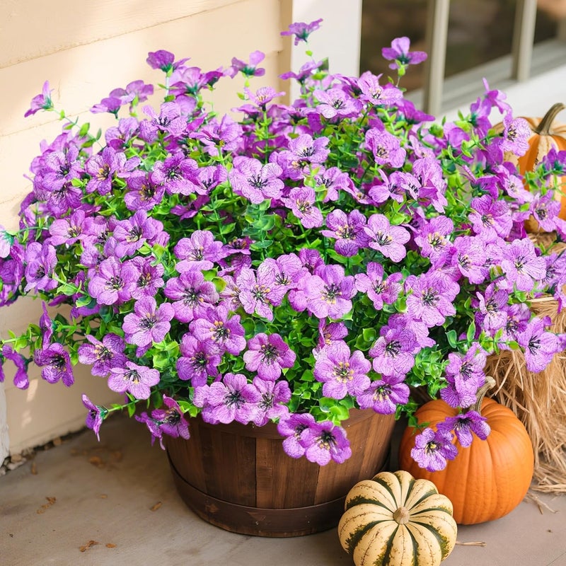 florisso Artificial Fake Plants Flowers for Outdoor Outside Summer Decoration, 12 Bundles Faux UV Resistant Look Real Silk Purple Daisy for Porch Patio Home Window Box Yard Garden Planter - Image 1
