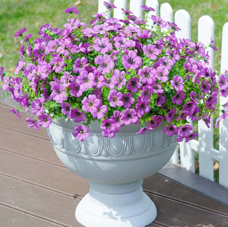florisso Artificial Fake Plants Flowers for Outdoor Outside Summer Decoration, 12 Bundles Faux UV Resistant Look Real Silk Purple Daisy for Porch Patio Home Window Box Yard Garden Planter - Image 2