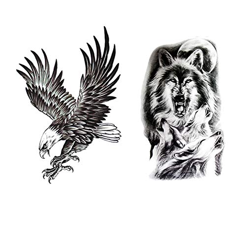 Finrray Large Temporary Tattoos Waterproof Fake Tattoo Realistic Eagle Wolf Tiger Dragon Animal Shaped Body Tattoo Stickers for Men Adults Boys Guy (Black, 4 Sheets) - Image 3