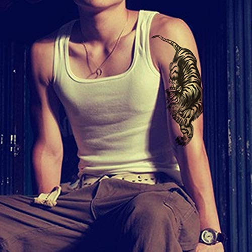 Finrray Large Temporary Tattoos Waterproof Fake Tattoo Realistic Eagle Wolf Tiger Dragon Animal Shaped Body Tattoo Stickers for Men Adults Boys Guy (Black, 4 Sheets) - Image 5