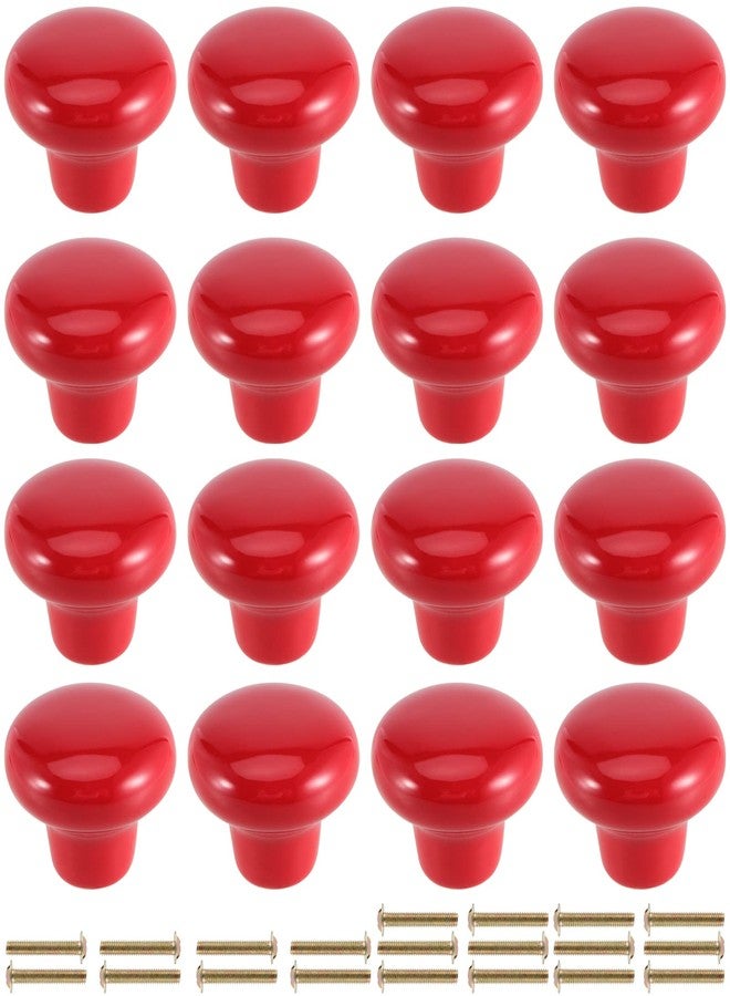 JAPCHET 16 Pack Red Ceramic Cabinet Knobs, 32 MM/1.26Inch Single Hole Ceramic Door Knobs with Screws, Button Round Mushroom Door Pulls for Kitchen Cabinet, Cupboard, Wardrobe, Dresser - Image 1