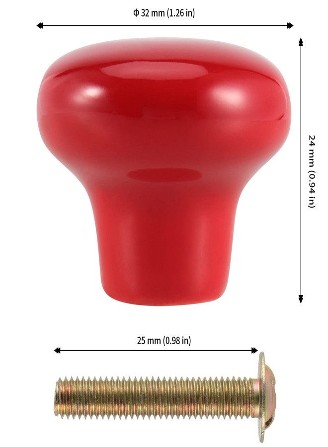 JAPCHET 16 Pack Red Ceramic Cabinet Knobs, 32 MM/1.26Inch Single Hole Ceramic Door Knobs with Screws, Button Round Mushroom Door Pulls for Kitchen Cabinet, Cupboard, Wardrobe, Dresser - Image 2