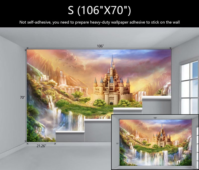 WFBHUA-Wallpaper for Kids Bedroom Girl Room Princess Castle Wall Mural Nursery Wall Decor Playroom(Not Peel and Stick) - Image 4