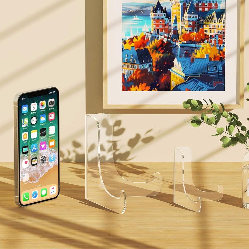 دويلكلير 5 عبوات حامل عرض أكريليك، حام�� أطباق للعرض، حامل عرض شفاف، حامل عرض للبطاقة، الإطار، الصورة، المجلة، الكتاب، القرص المضغوط، الهاتف (صغير/ 3 بوصة) - Image 5