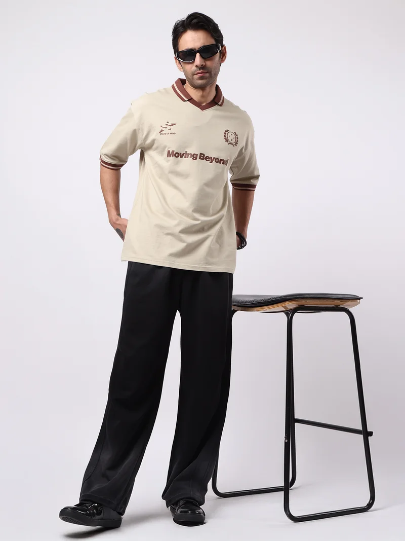 Maniac  Maniac Mens Printed Polo Neck Half Sleeve Biscuit & Brown Cotton T-Shirt for Men | Best Price UAE