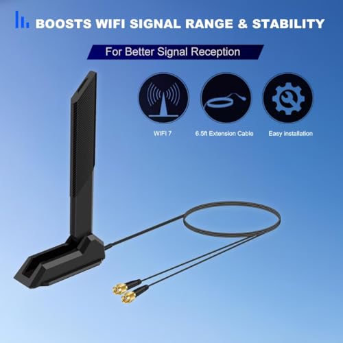 slinkdsco External Tri-Band 802.11BE Performance WiFi 7 Antenna with RP-SMA Male Connector for WiFi 7 PC Desktop Computer Extendable Router ASUS ROG Gaming Motherboard, Slinkdsco - Image 2