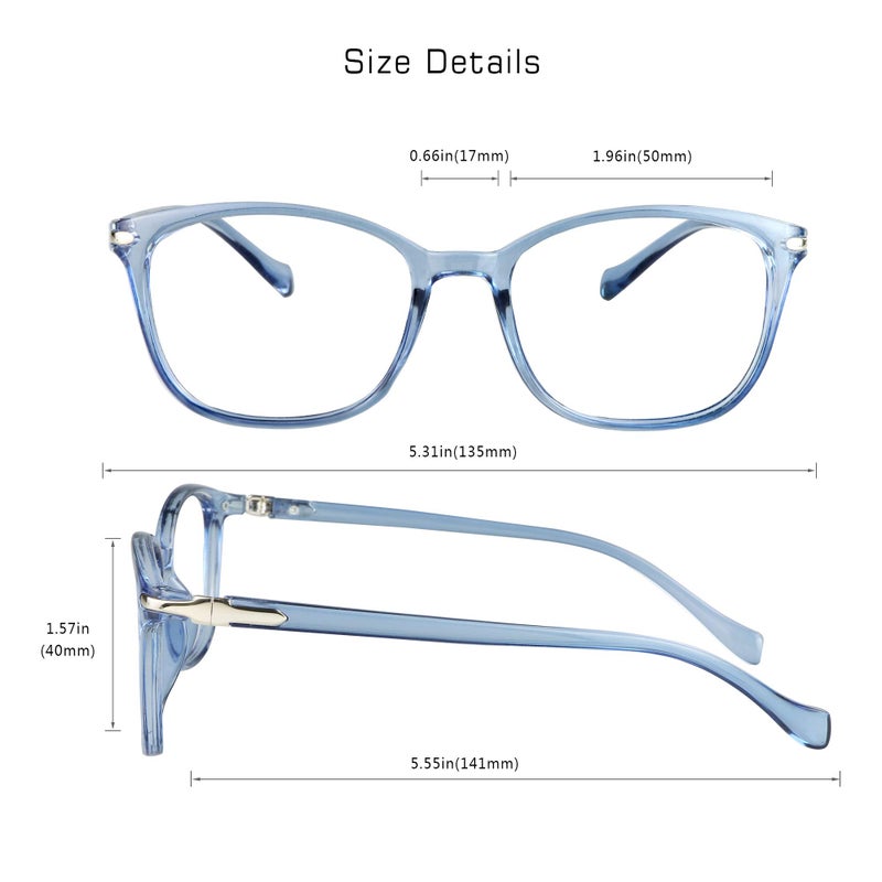 VisionGlobal Blue Light Blocking Glasses for Women/Men, Anti Eyestrain, Computer Reading, TV Glasses, Stylish Square Frame, Anti Glare(Clear Blue,+2.75 Magnification) - Image 3