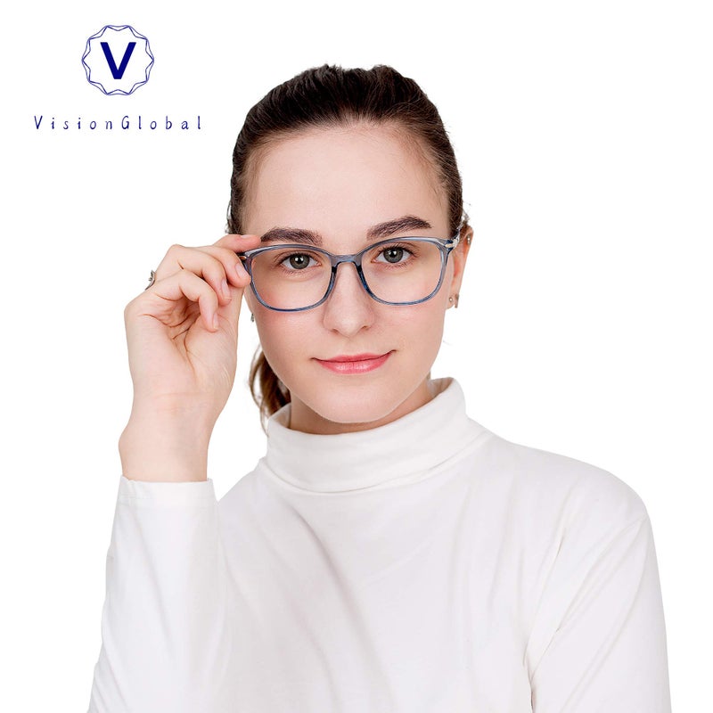 VisionGlobal Blue Light Blocking Glasses for Women/Men, Anti Eyestrain, Computer Reading, TV Glasses, Stylish Square Frame, Anti Glare(Clear Blue,+2.75 Magnification) - Image 5