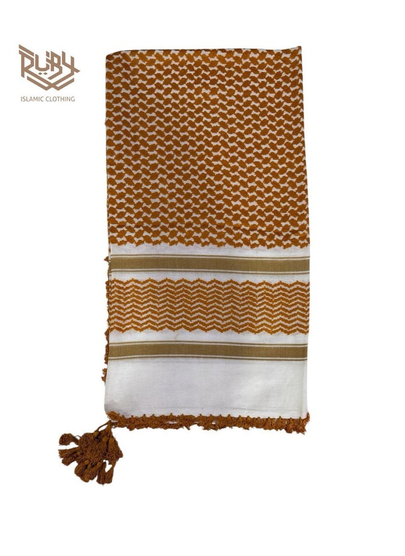 RUBY ISLAMIC CLOTHING Fashion Arab Shemagh Keffiyeh Scarf  Army Military Desert Tactical Orange and White  - Image 2